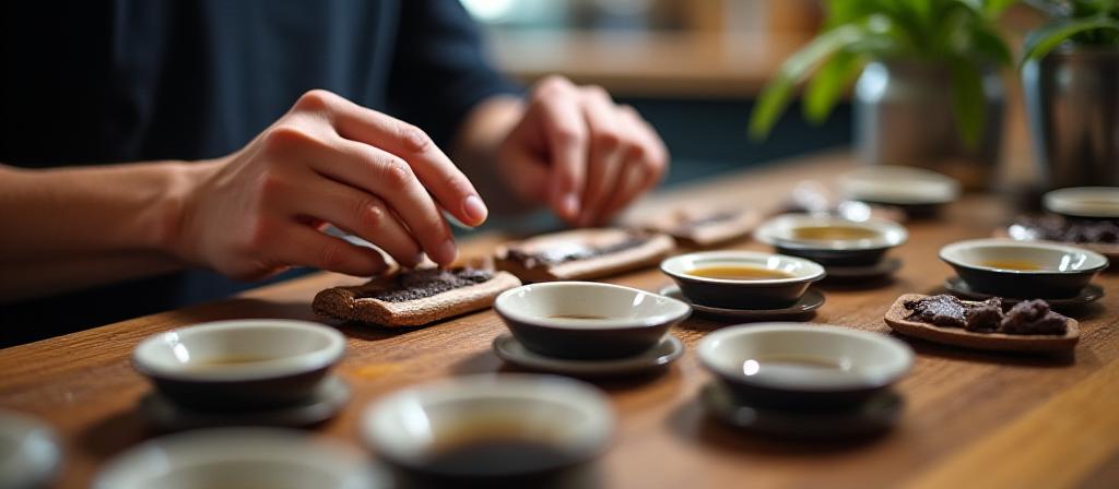 Cata de café de especialidad en Santiago — cupping bowls, barista evaluando aromas